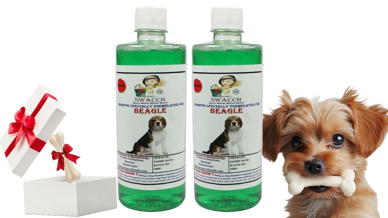 swacch Shampoo | Puppy Safe Shampoo|Beagle Dog Shampoo (500ml) (Pack of 2) Neem Alovera + Small White Bone | Dog Chew Bones | Teething chew Toy|Dental Teething | Combo Pack - Image 1