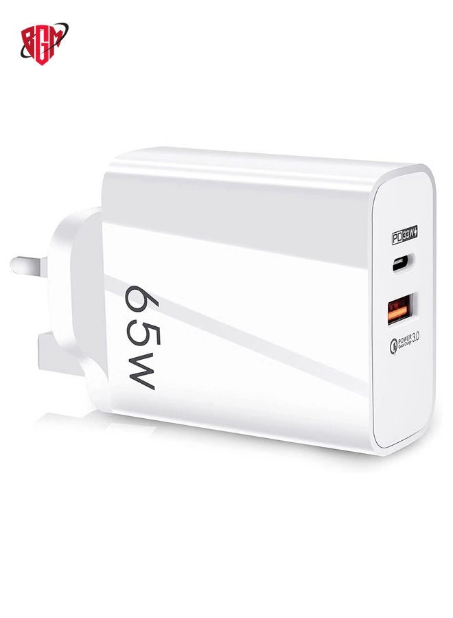 BGM USB C Plug,YHYCC 65W USB C Fast Charger,PD3.0 Type C Super Fast Charger Wall Plug,Dual Port USB Plug Charger for iPhone 14, Samsung, Cell Phones, Mobile Power Bank,iPad,Tablets, Headphones,etc - Image 1