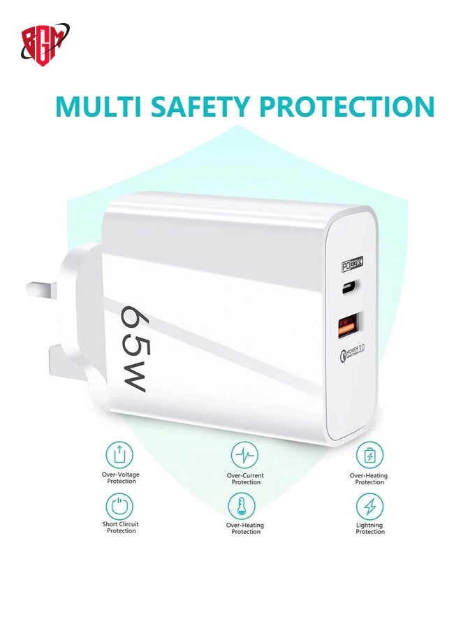 BGM USB C Plug,YHYCC 65W USB C Fast Charger,PD3.0 Type C Super Fast Charger Wall Plug,Dual Port USB Plug Charger for iPhone 14, Samsung, Cell Phones, Mobile Power Bank,iPad,Tablets, Headphones,etc - Image 2