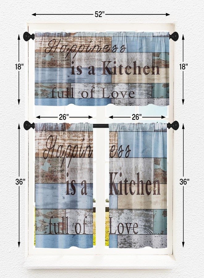 Tayney Farmhouse Kitchen Window Curtains Valance and Tier Set 36 Inch Wooden Full of Love Happiness Rod Pocket Short Tier Curtain, Vintage Small Drapes for Kitchen Decor - Image 4