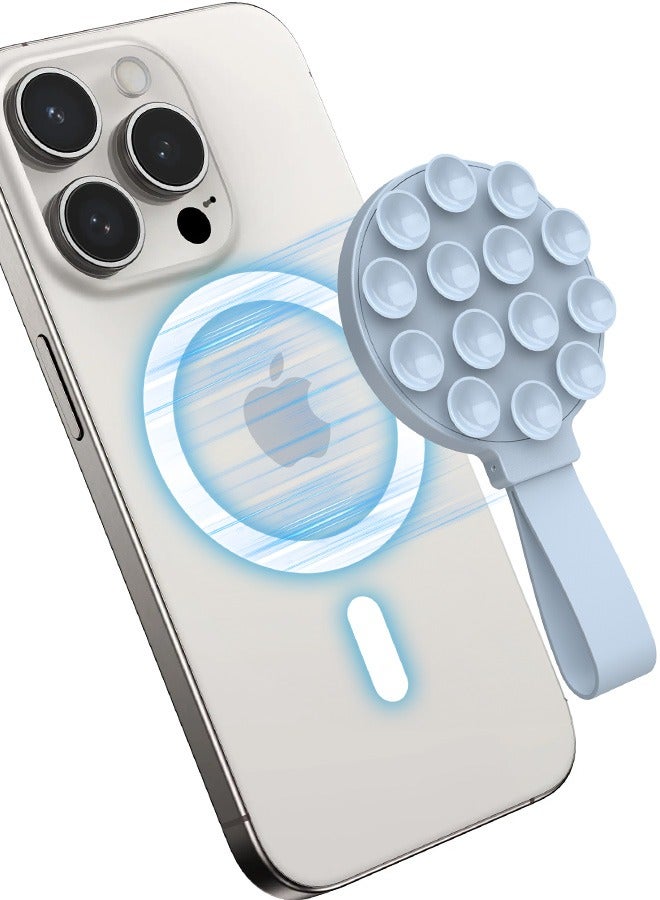 Tersely Silicone Suction Phone Case, Magnetic Suction Cup Phone Mount, Compatible with Magsafe,Sticky Phone Suction Grip for Selfies and Videos, Hands-Free Mirror Shower Phone Stand Holder for iPhone 17/16/15/14/13/12/11 Series,Samsung,Google And Android Phones (Blue) - Image 1