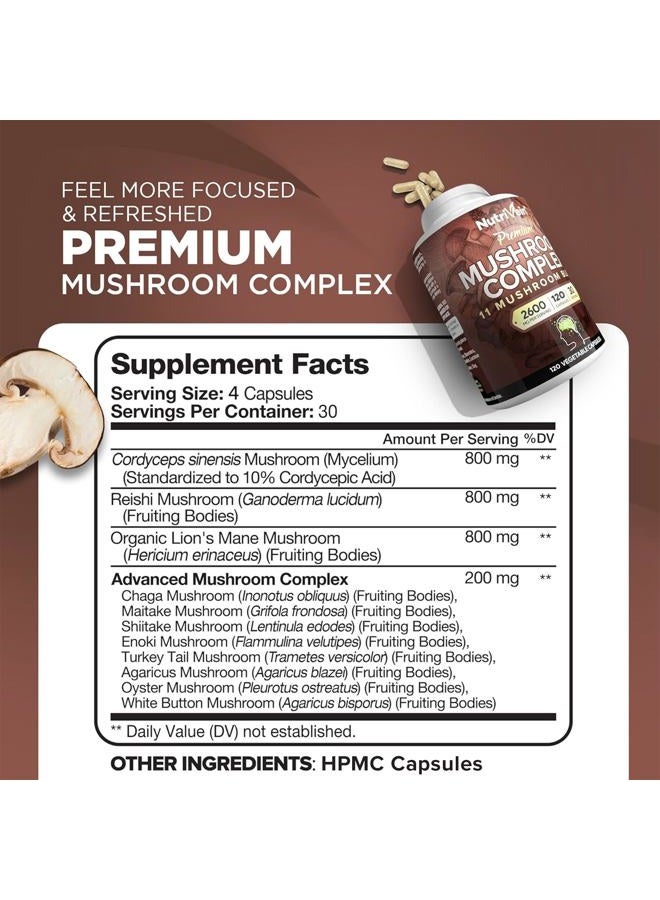 Nutrivein Premium Mushroom Supplement 2600 mg - 120 Capsules - Image 2