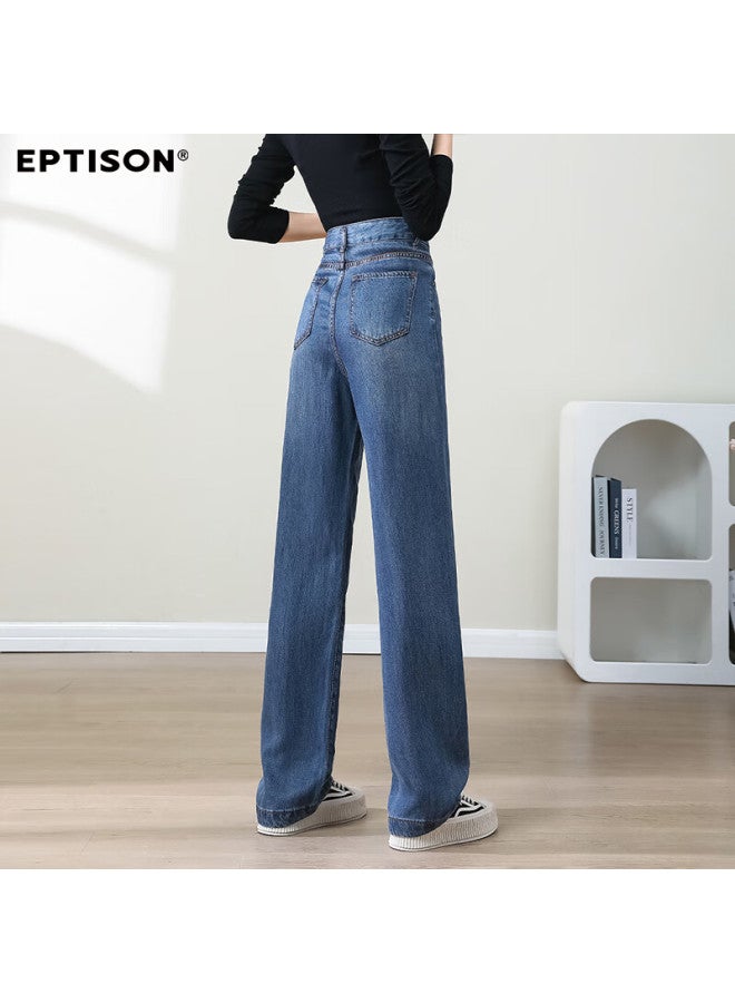 EPTISON Yipintiancheng Tencel Women's Jeans Summer Thin Straight Loose Wide-leg Casual Versatile Pants For Women - Image 4