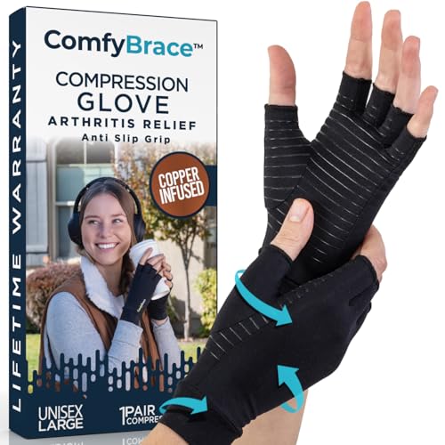 ComfyBrace Copper Infused Compression Arthritis Gloves for Hand & Finger Relief from pain/swelling caused by Rheumatoid, Black, Small (1 Pair) - Image 1