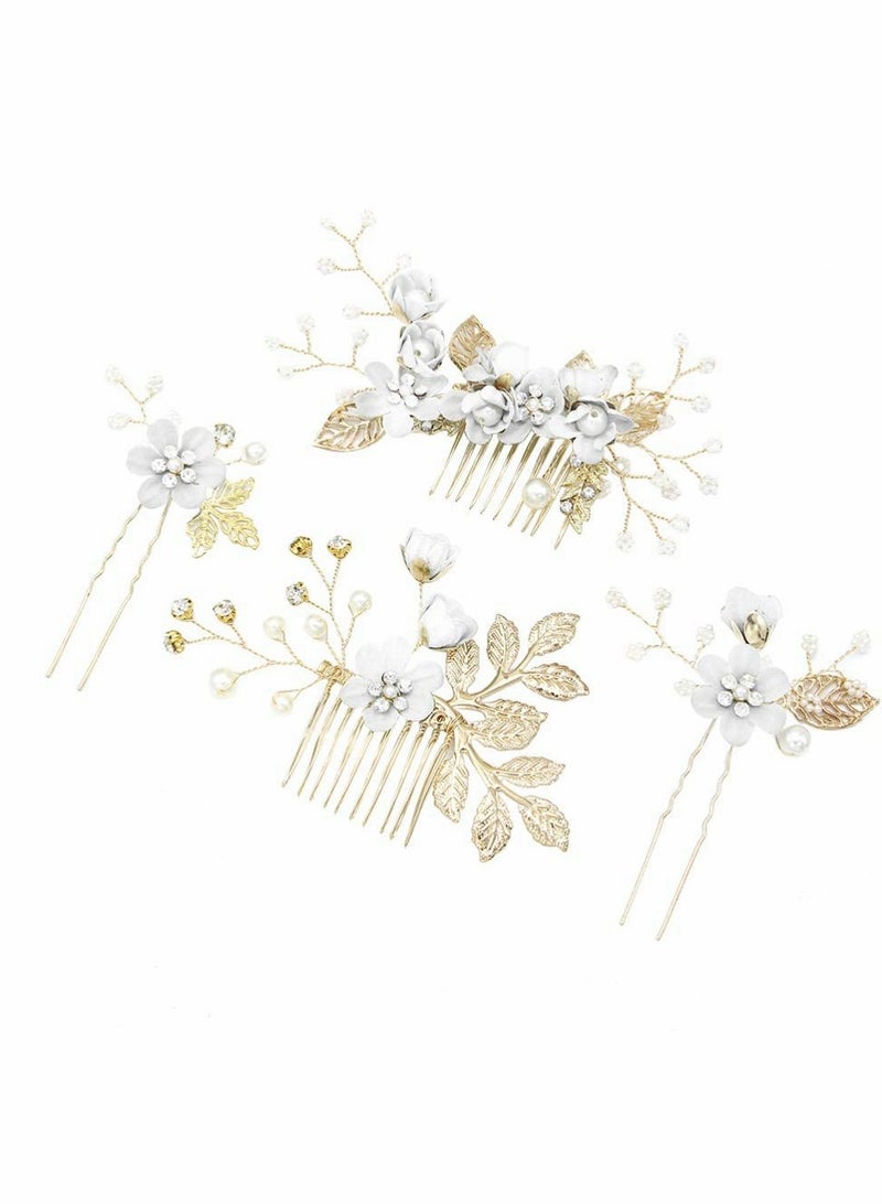 Barakah Wedding Hair Comb, 4 Pcs Bridal Wedding Handmade Floral Hair Comb Set - Image 1