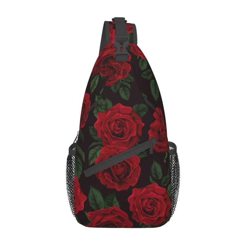 Betyiwling Red Rose Sling Backpack Unisex Crossbody Chest Bag Shoulder Chest Bag For Women Men Hiking Travel - Image 1