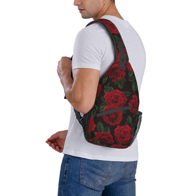 Betyiwling Red Rose Sling Backpack Unisex Crossbody Chest Bag Shoulder Chest Bag For Women Men Hiking Travel - Image 3