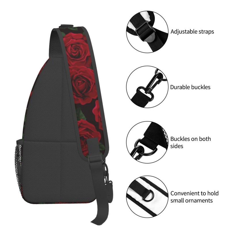 Betyiwling Red Rose Sling Backpack Unisex Crossbody Chest Bag Shoulder Chest Bag For Women Men Hiking Travel - Image 5