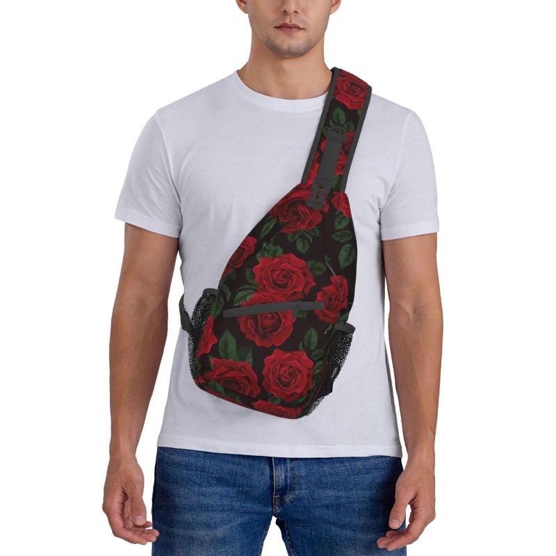 Betyiwling Red Rose Sling Backpack Unisex Crossbody Chest Bag Shoulder Chest Bag For Women Men Hiking Travel - Image 2