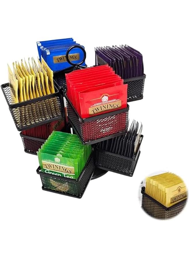 HOOKOR Tea Bag Organizer, Tea Bag Spinning Carousel with 8 Compartments, 360-Degrees Rotating Storage Organizer for Tea and Coffee, Up to 96 Tea Bags Storage - Image 1