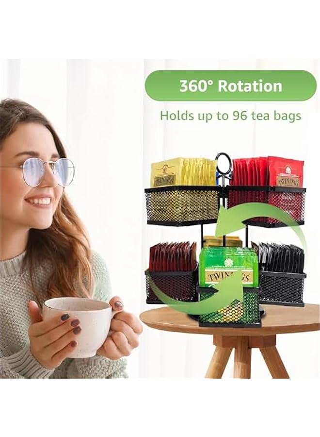 HOOKOR Tea Bag Organizer, Tea Bag Spinning Carousel with 8 Compartments, 360-Degrees Rotating Storage Organizer for Tea and Coffee, Up to 96 Tea Bags Storage - Image 2