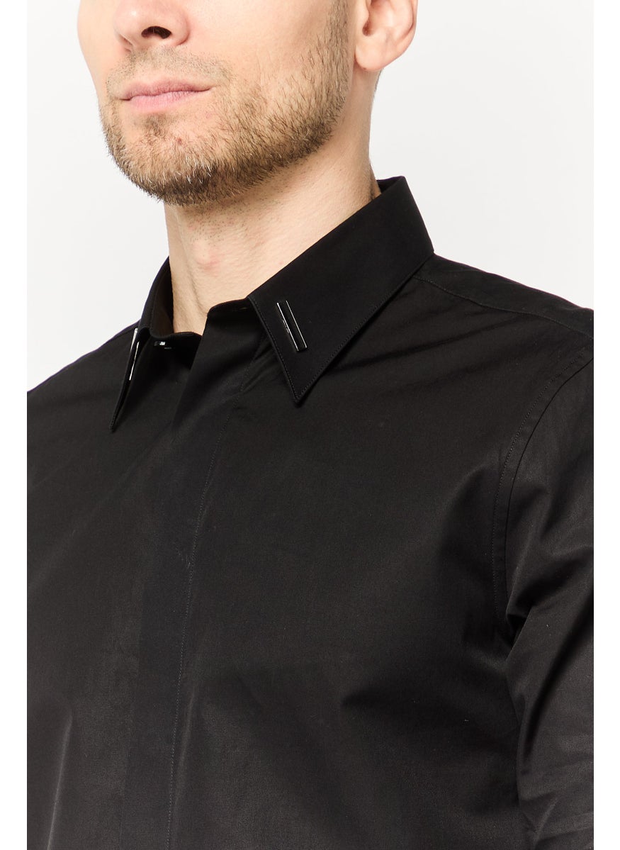 GIVENCHY Men Contemporary Fit Patch Logo Long Sleeve Casual Shirt, Black  - Image 3