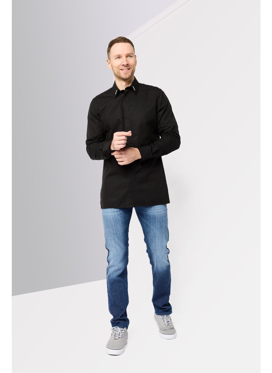 GIVENCHY Men Contemporary Fit Patch Logo Long Sleeve Casual Shirt, Black  - Image 2