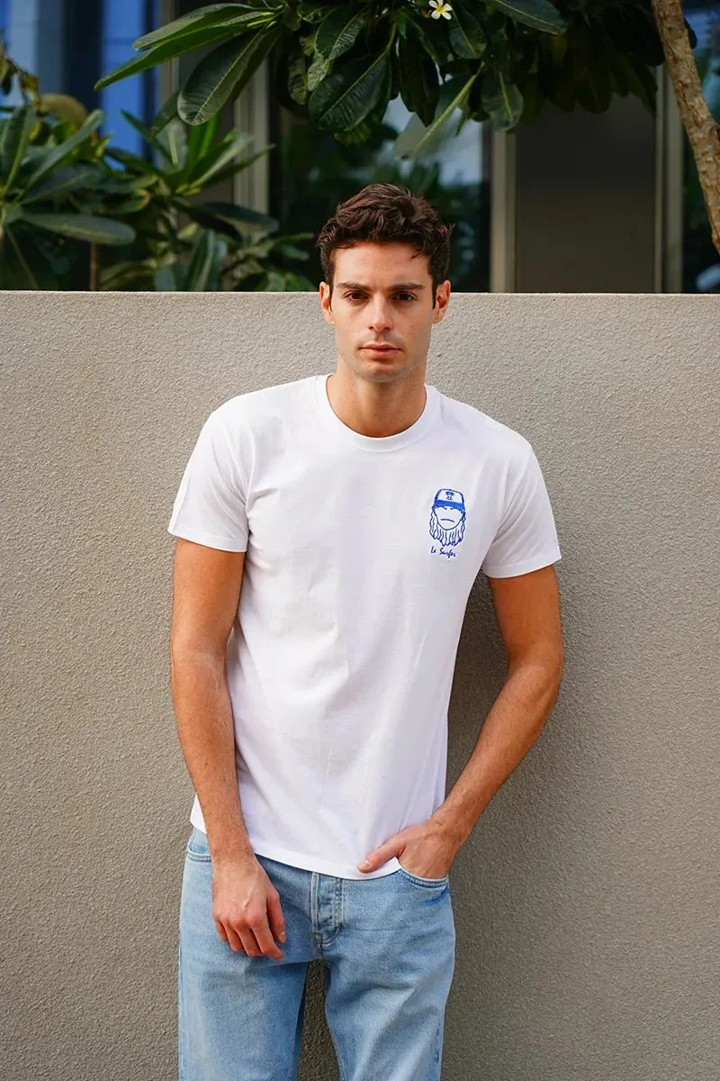 Edgard Paris Le Surfer (The Surfer) Embroidered T-Shirt White 100% Cotton