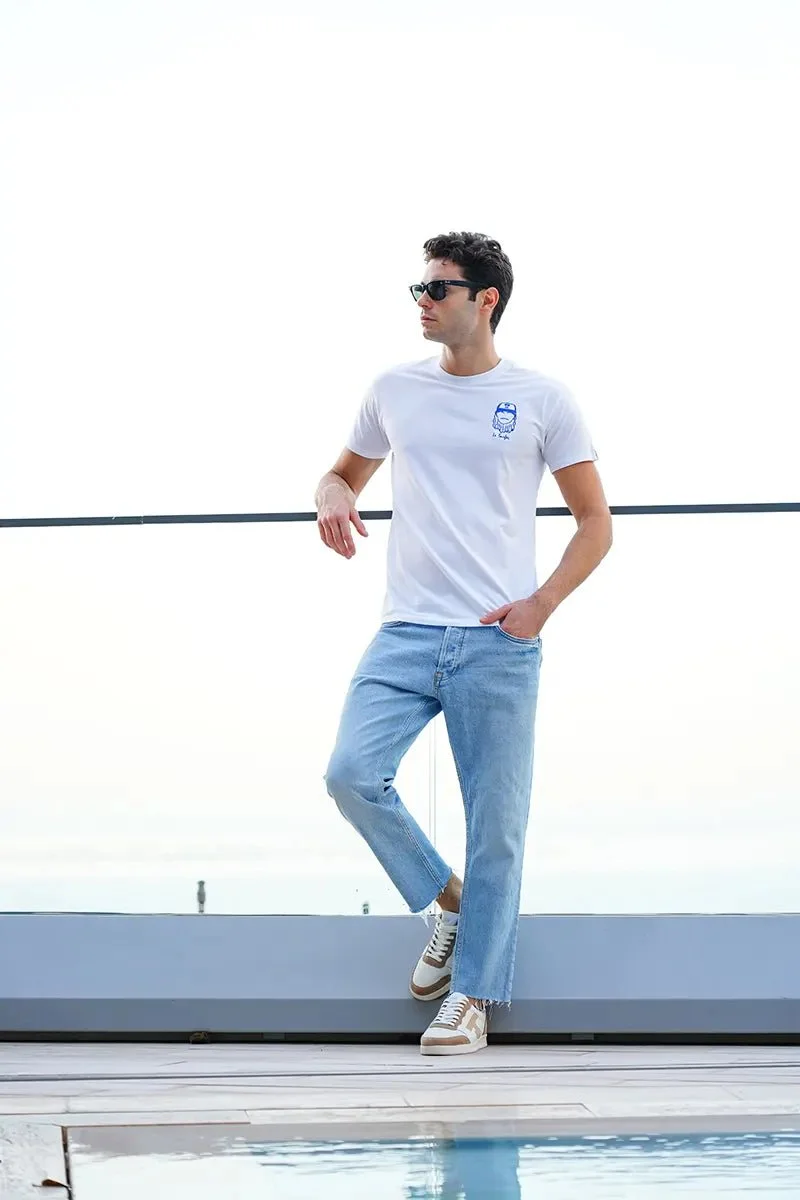 Edgard Paris Le Surfer (The Surfer) Embroidered T-Shirt White 100% Cotton