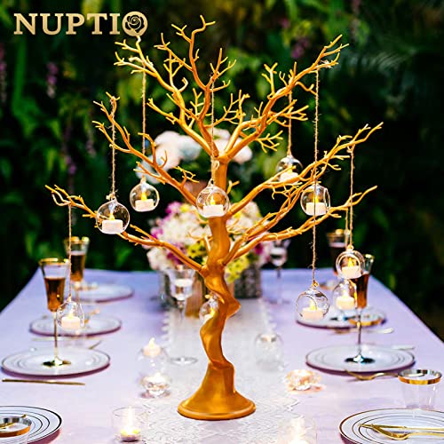 NUPTIO Hanging TeaLight Candle Holder: 24Pcs 2.36in Tree Tea Light Holders with LED Candles Small Glass Globes Ornament Clear Round Mini Terrarium Containers for Wedding Party Tree Decoration - Image 3