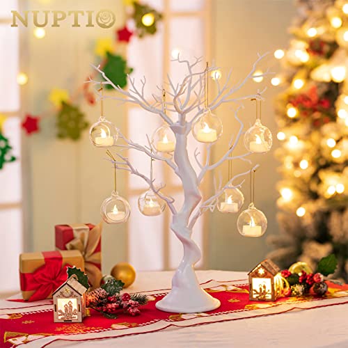 NUPTIO Hanging TeaLight Candle Holder: 24Pcs 2.36in Tree Tea Light Holders with LED Candles Small Glass Globes Ornament Clear Round Mini Terrarium Containers for Wedding Party Tree Decoration - Image 2