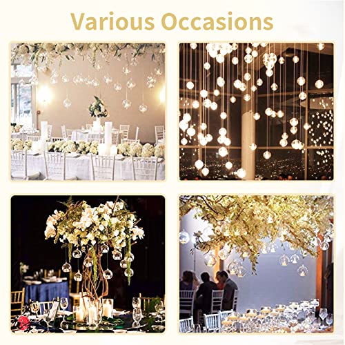 NUPTIO Hanging TeaLight Candle Holder: 24Pcs 2.36in Tree Tea Light Holders with LED Candles Small Glass Globes Ornament Clear Round Mini Terrarium Containers for Wedding Party Tree Decoration - Image 4