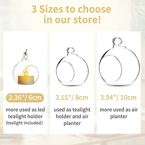 NUPTIO Hanging TeaLight Candle Holder: 24Pcs 2.36in Tree Tea Light Holders with LED Candles Small Glass Globes Ornament Clear Round Mini Terrarium Containers for Wedding Party Tree Decoration - Image 5
