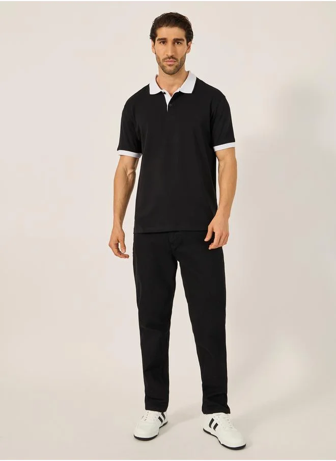 Styli Contrast Tipped Relaxed Fit Polo T-Shirt