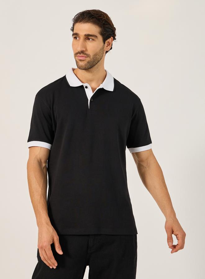 Styli Contrast Tipped Relaxed Fit Polo T-Shirt  - Image 1