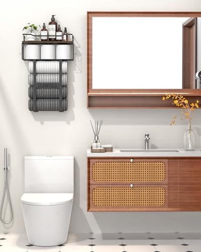 Aetyord Rustic Brown Wood Vertical Towel Rack - Bath Wall Holder Set Above Toilet Storage, Rolled Towel Shelf Organizer for Small Bathrooms - Image 2