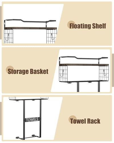 Aetyord Rustic Brown Wood Vertical Towel Rack - Bath Wall Holder Set Above Toilet Storage, Rolled Towel Shelf Organizer for Small Bathrooms - Image 5