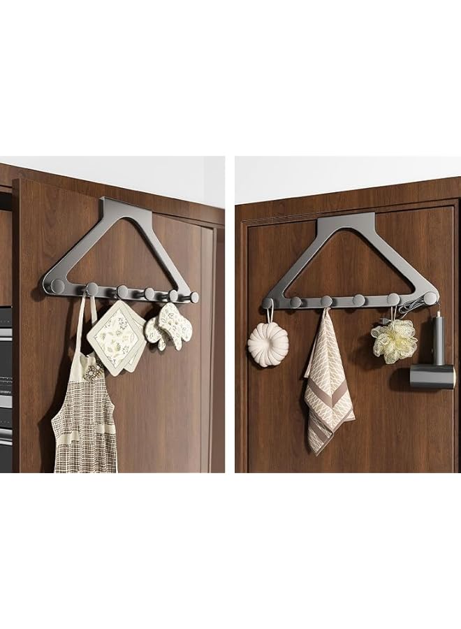 PROMASS Grey Over The Door Hook Rack - Self Adhesive - 6 Organizer Hooks for Towels, Jacket, Coats, Clothes, Stylish Smart Over Door Hanger for Home or Office Use - Image 1