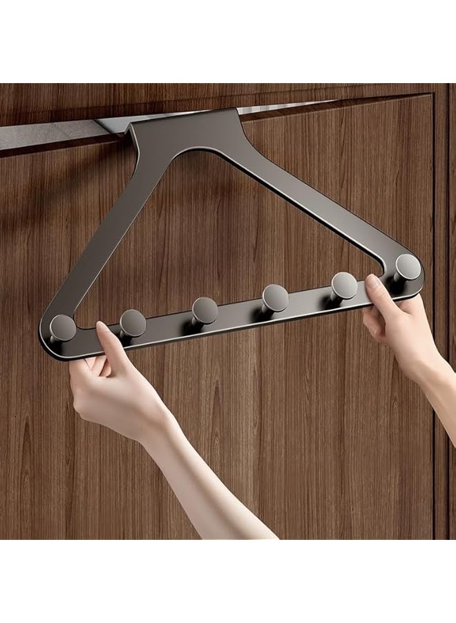 PROMASS Grey Over The Door Hook Rack - Self Adhesive - 6 Organizer Hooks for Towels, Jacket, Coats, Clothes, Stylish Smart Over Door Hanger for Home or Office Use - Image 5