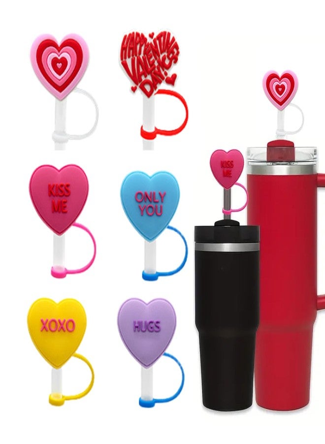 ٦ أغطية ماصة لأكواب ستانلي، أغطية سيليكون على شكل قلوب وردية وحمراء وبنفسجية، أغطية ماصة ملونة لأكواب ستانلي، مقاس ١٠ مم، إكسسوارات ماصة للشرب في عيد الحب - Image 1