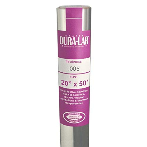 Grafix Dura-Lar 0.005" Film, Ultra Clear, Glossy 20" x50', Material, Mylar/Acetate Alternative for, Blank Stencils and Templates, Protection, Transparencies, Windows, Arts and Crafts, Roll - Image 1