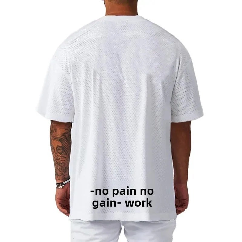 Men''s plus size oversized short sleeve gym mesh breathable training T-shirt Summer Sports heavy weight - Image 3
