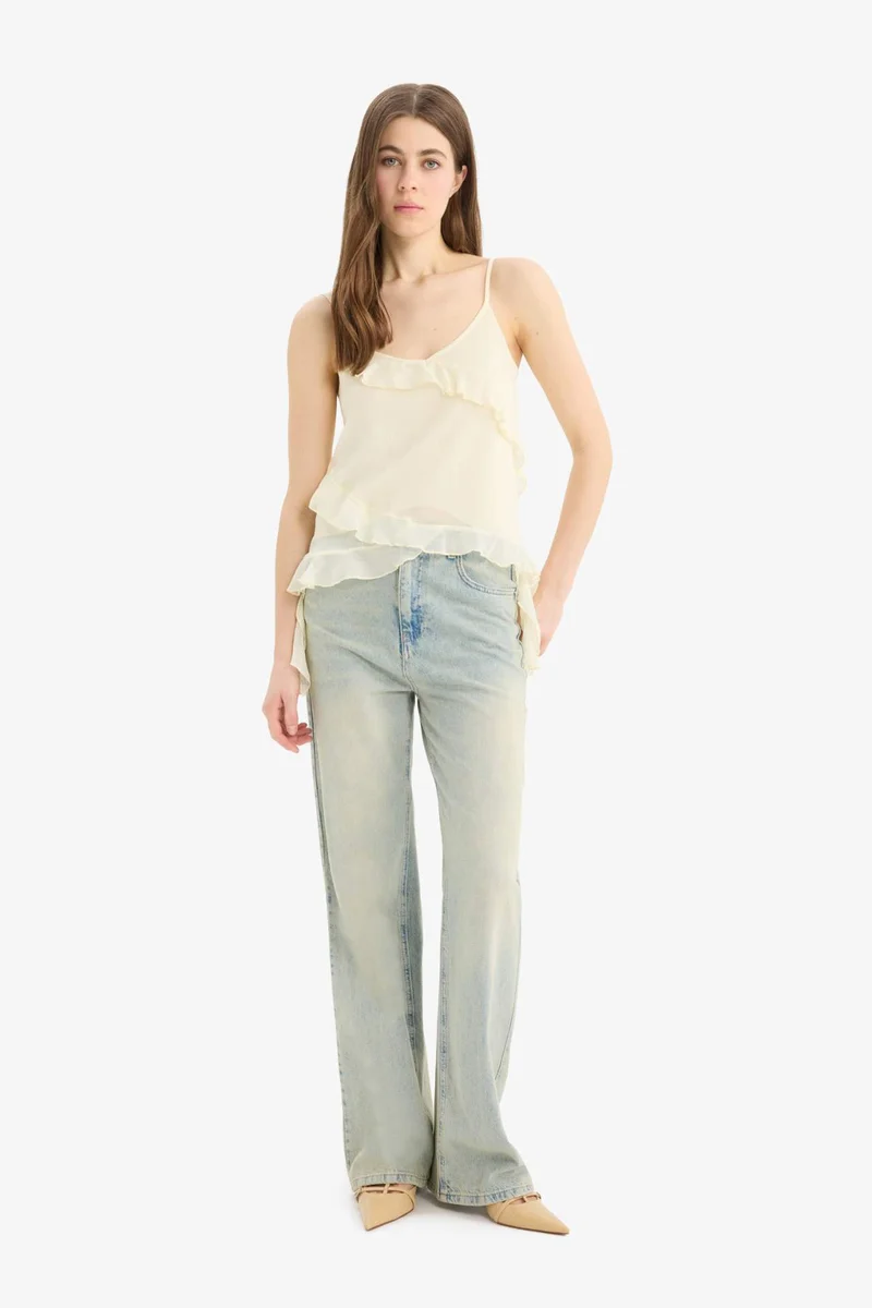 DeFacto Regular Fit V Neck Chiffon Strappy Blouse