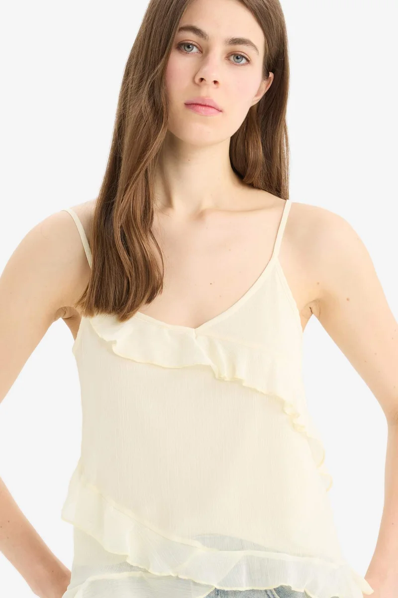 DeFacto Regular Fit V Neck Chiffon Strappy Blouse