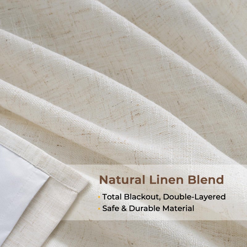INOVADAY Pinch Pleated Curtains Blackout 90 Inches Long - Linen Blackout Curtains for Living Room Bedroom 2 Panels Set, Luxury Thermal Insulated Drapes for Dining Room, 40" Wx90 L, Natural - Image 4
