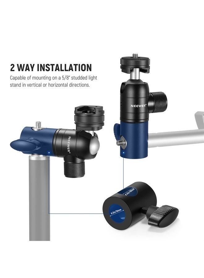 Neewer NEEWER 2 Pack Light Stand Mount Adapter with Cold Shoe, 1/4" Screw Mini Ball Head, Reversible Mount Plate for Camera Monitor Ring Light, Fits Flat Head Light Stand/Boom arm/C Stand, Max Load 22lb/10kg  - Image 4