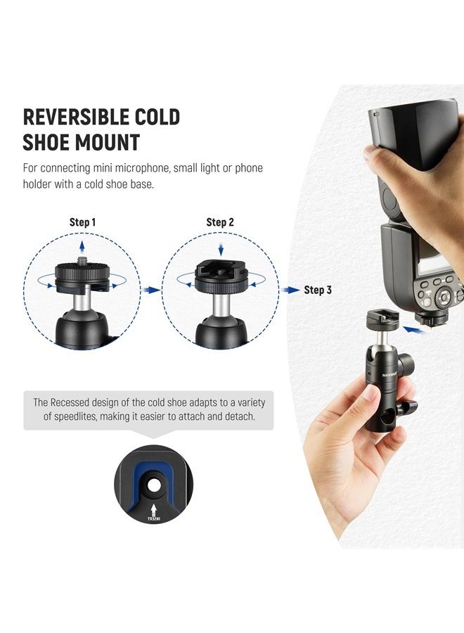 Neewer NEEWER 2 Pack Light Stand Mount Adapter with Cold Shoe, 1/4" Screw Mini Ball Head, Reversible Mount Plate for Camera Monitor Ring Light, Fits Flat Head Light Stand/Boom arm/C Stand, Max Load 22lb/10kg  - Image 5