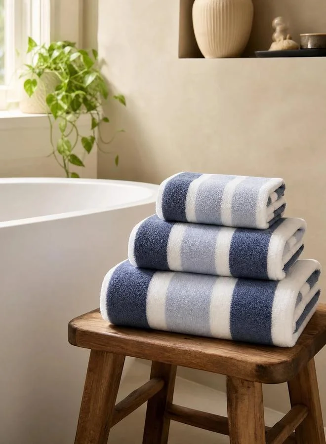 ستايلي طقم مناشف استحمام بتركيبة ملمس من 3 قطع - أزرق فاتح - 34x34، 34x75، 70x140 سم