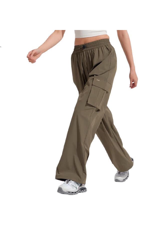 VVC بنطلون كاجوال نسائي من Vvc - بنطلون عمل واقي من الشمس لفصل الربيع/الصيف، واسع الساق، مزدوج الاستخدام، سريع الجفاف، شعور بارد، لون زيتوني، مقاس M - Image 2