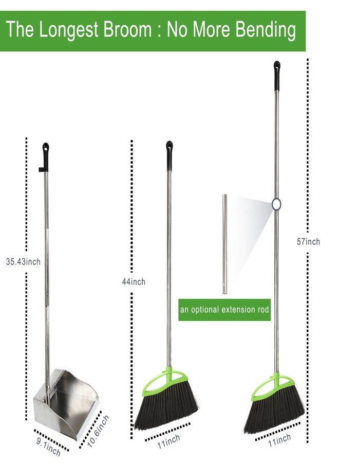 CHANHOO Soft Bristles Broom and Dustpan Set,Mental Dustpan with Indoor Broom, Green Angle Broom with Stand Up Dustpan for Hardwood Kitchen Floor Sweeping - Image 4