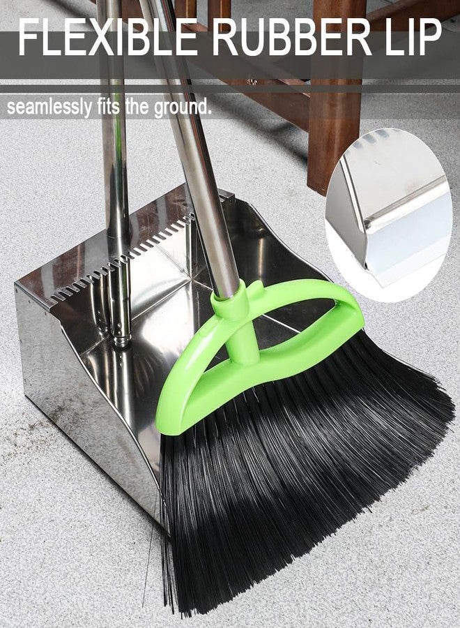 CHANHOO Soft Bristles Broom and Dustpan Set,Mental Dustpan with Indoor Broom, Green Angle Broom with Stand Up Dustpan for Hardwood Kitchen Floor Sweeping - Image 5