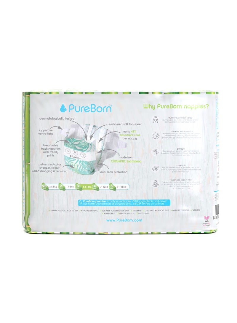 PureBorn حفاضات أطفال عضوية على شكل شريط حجم-3 5.5 -8 كجم بطبعة زهور - Image 2