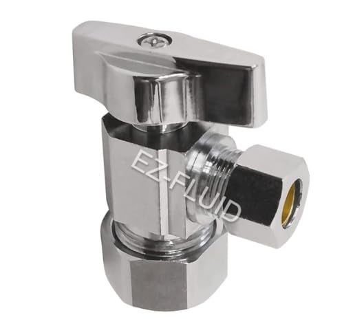 1 EZFluid Heavy Duty 12 Nom 58 OD Comp x 38 OD Comp Angle Stop Valve14 Turn HandleChrome Brass Water Shut Off Ball Valve For Water PipesBathroomKitchen