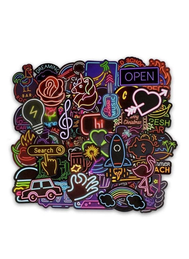 Grab Mantra - Waterproof Vinyl Stickers Neon style for Laptop Water Bottles Party Supplies 50 Pieces - Image 1