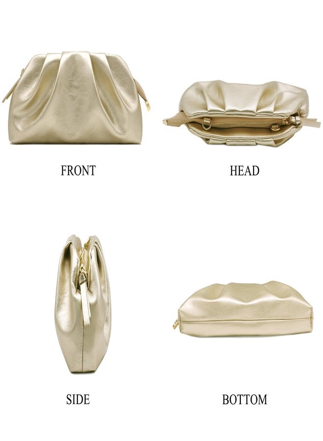 Milisente Clutch Purses for Women Shiny PU Leather Pleated Evening Clutch Bag With Shoulder Strap for Formal Wedding Prom (Gold) - Image 4