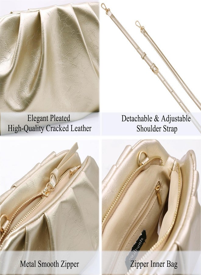 Milisente Clutch Purses for Women Shiny PU Leather Pleated Evening Clutch Bag With Shoulder Strap for Formal Wedding Prom (Gold) - Image 5