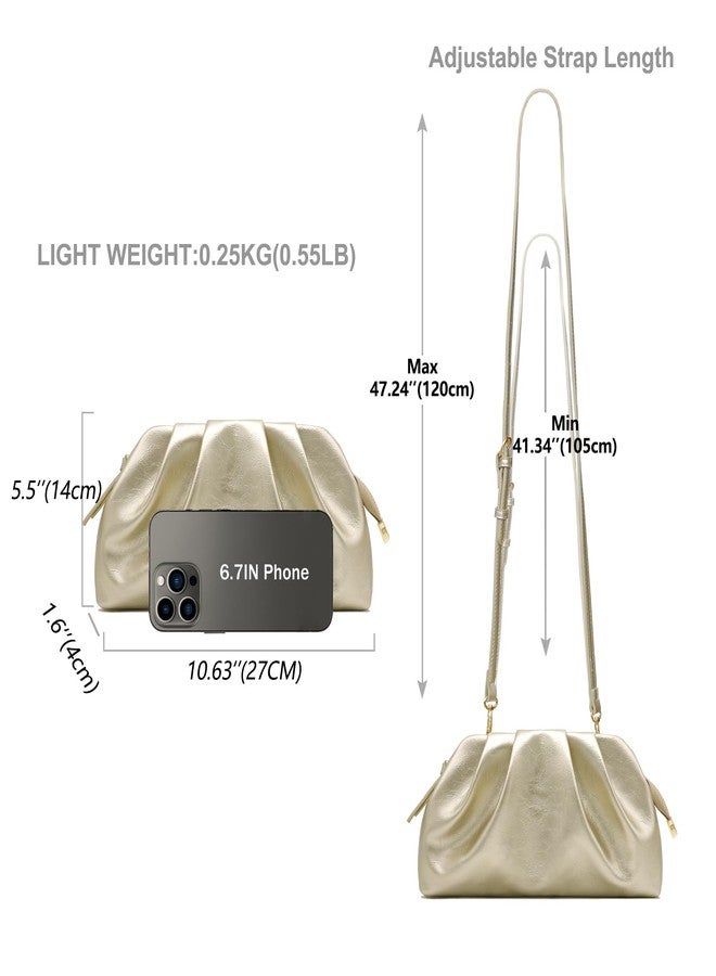 Milisente Clutch Purses for Women Shiny PU Leather Pleated Evening Clutch Bag With Shoulder Strap for Formal Wedding Prom (Gold) - Image 3