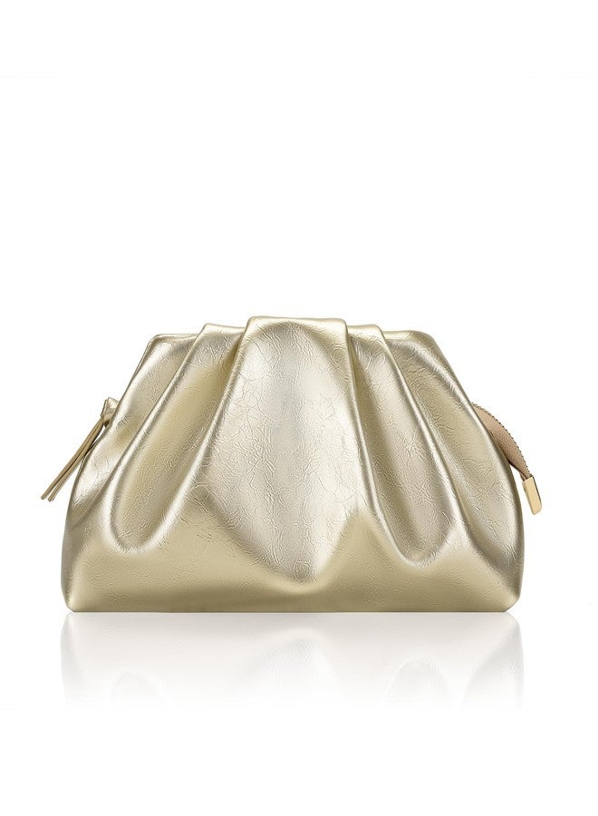 Milisente Clutch Purses for Women Shiny PU Leather Pleated Evening Clutch Bag With Shoulder Strap for Formal Wedding Prom (Gold) - Image 1