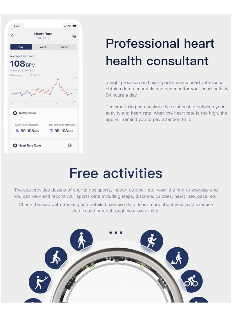 Smart Rings, Men's and Women's Smart Rings Health Tracker, Heart Rate and Temperature Monitoring, Track Sleep, Exercise and Recovery - Image 4