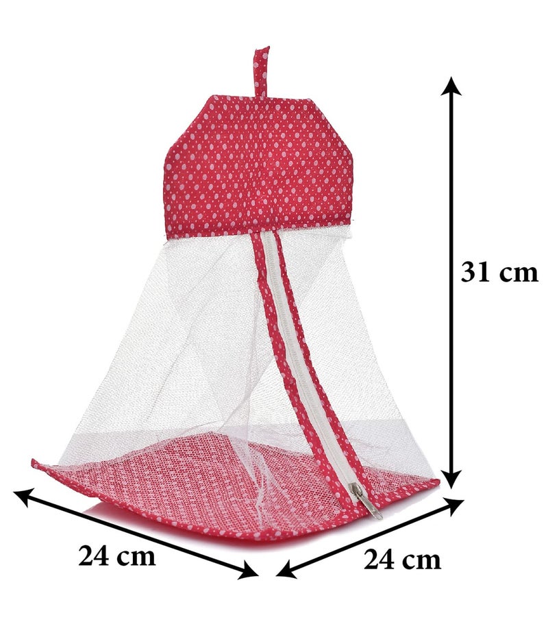 Kuber Industries Multipurpose Dot Printed Cotton Hanging Storage Mesh BagOrganizer For Home Bathroom Kitchen Travel Use With Zipper Hanging Loop Pack of 2 Pink - Image 5
